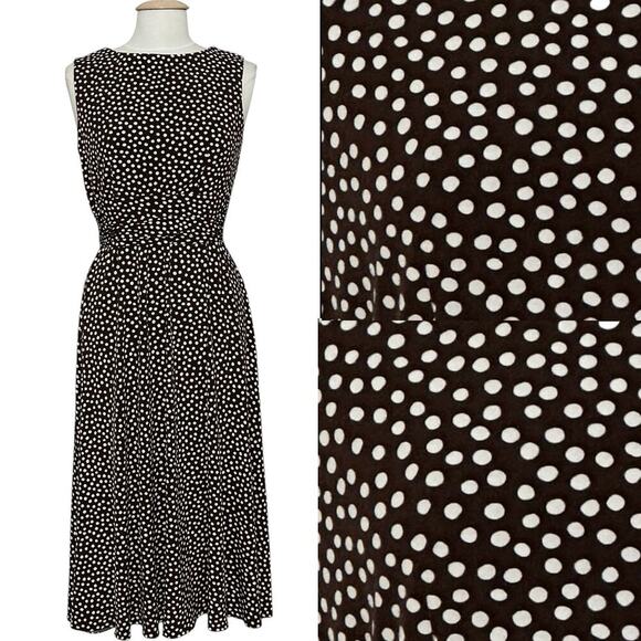 Positive Attitude Women Dress 10P Brown White Polka Dot Jersey Retro Classic Mid - Picture 1 of 13